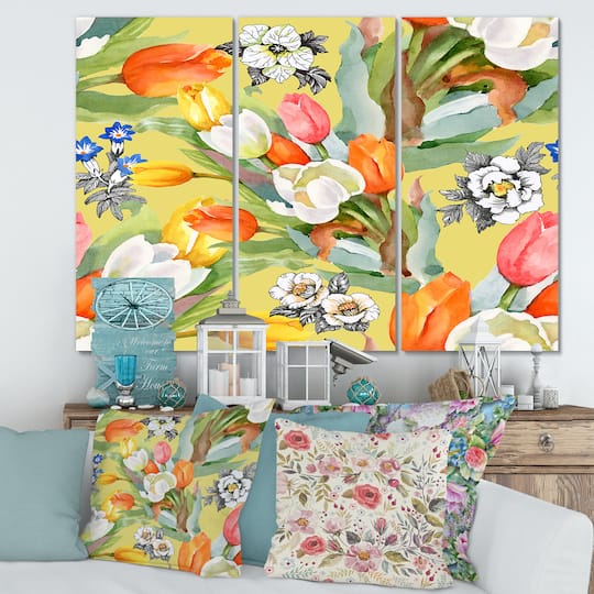 Designart - Blooming White and Orange Tulips I